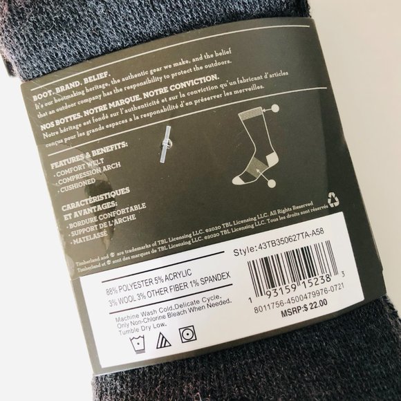 TIMBERLAND 4 Pairs Wool Performance Cushioned Men's Crew Socks - Picture 5 of 5